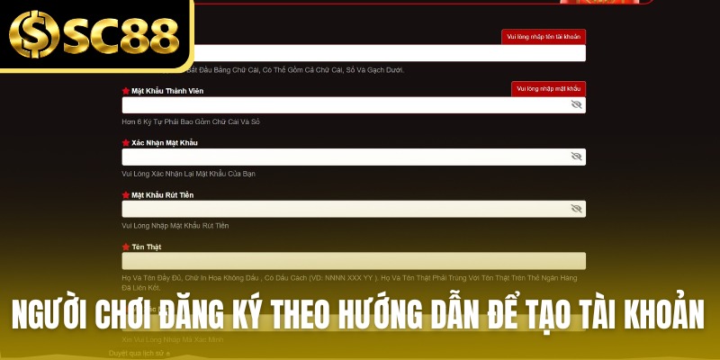 Người chơi đăng ký theo hướng dẫn để tạo tài khoản nhanh