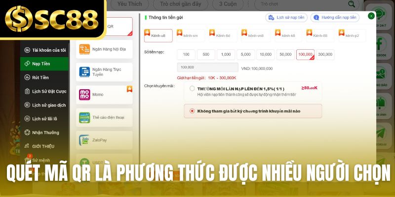 Quét mã QR là phương thức nạp được nhiều người chọn